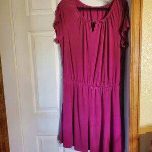 Susan Graver Pink Fit and Flare Mini Dress with Flutter Sleeves